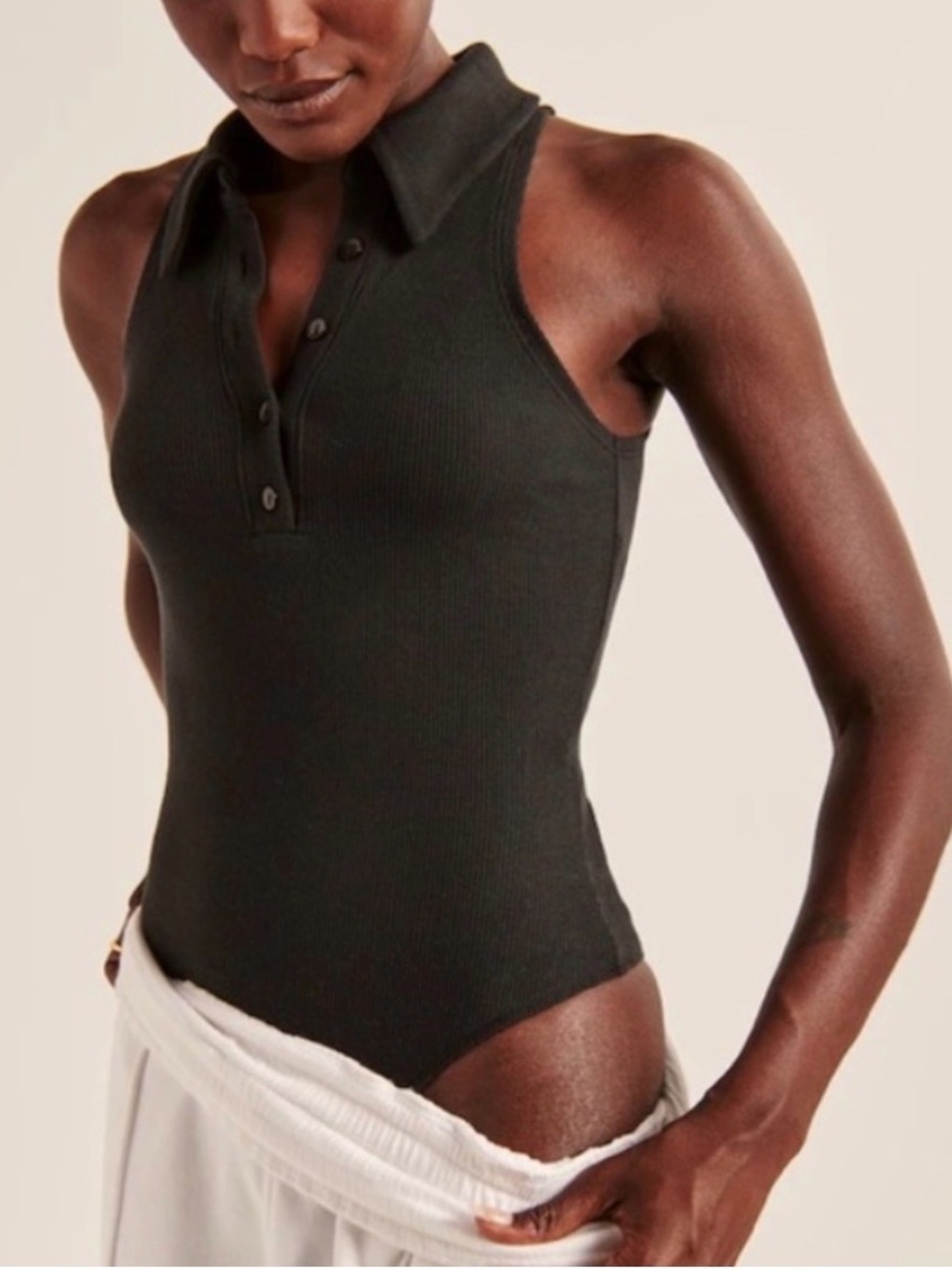 Abercrombie & Fitch soft A&F ribbed polo bodysuit
